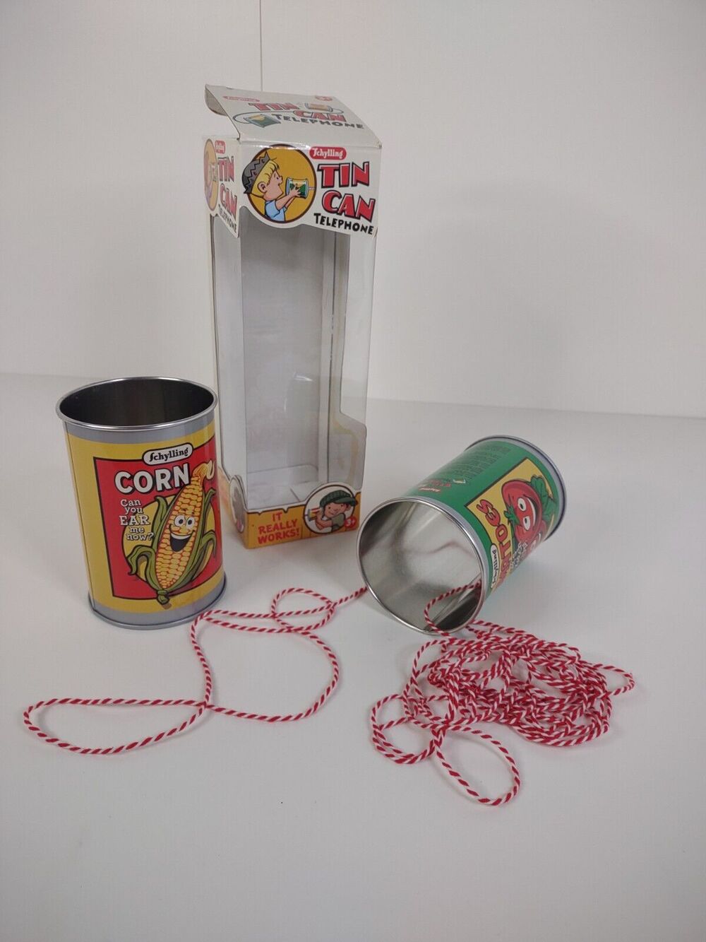 Schylling Tin Can String Telephone Corn & Tomato Retro Kids Toy Activity